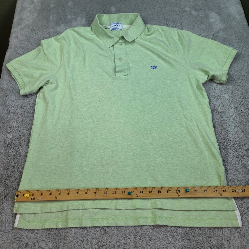 Southern Tide Skipjack Polo Mens Size L Short Sleeve Heathered Logo Green Shirt